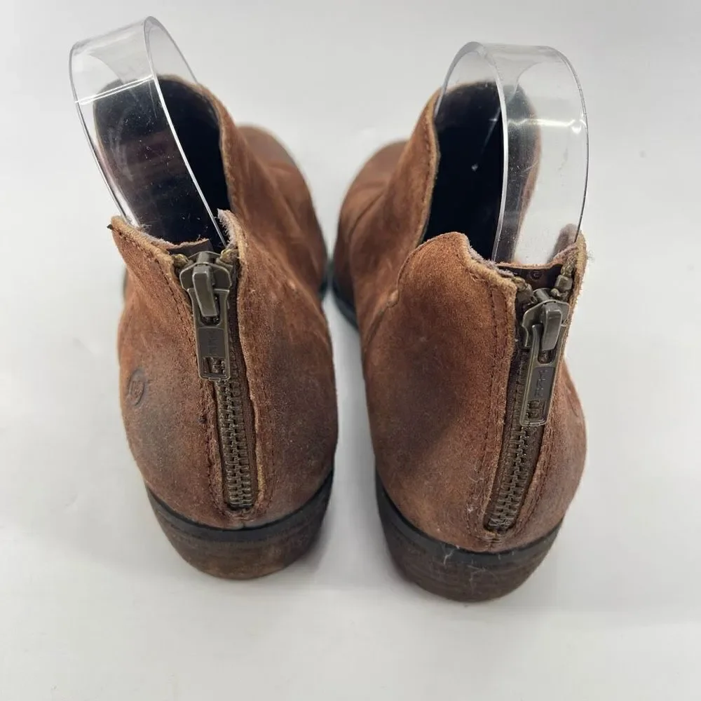 Born Womens Ankle Boots Suede Leather Back Zip Low Cut Brown Size 8.5 D89918